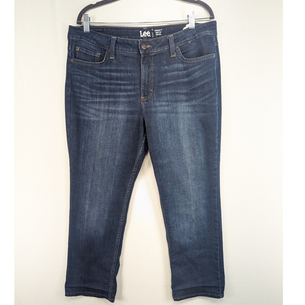 Lee Regular Fit Bootcut Mid Rise Jeans Dark Wash Blue Stretch Denim Womens 14P